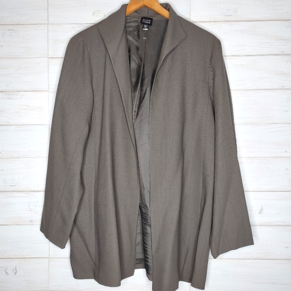 Eileen Fisher Open front Business Casual Wool long Medium blazer